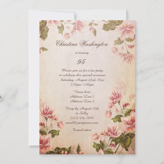 チョウ&ヴィンテージアーモンドブラッサム95th誕生日 招待状 (裏面)