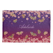 チョウ&桜ブラッズパープパーソナライズされたル 枕カバー (裏面)