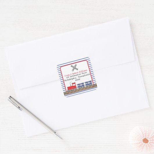 チョオチョオトレイン誕生日差出人住所シール スクエアシール (封筒)