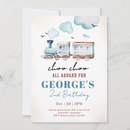 チョオトレイン輸送ボーイ誕生日 招待状 (正面)