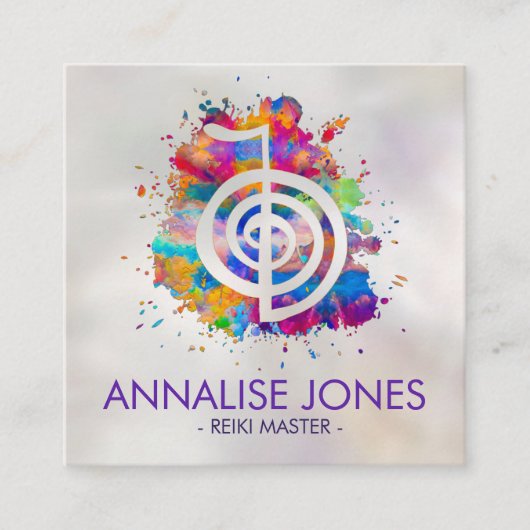 チョクレイインカラフル（ばちゃばちゃ）跳ねる スクエア名刺 (正面)