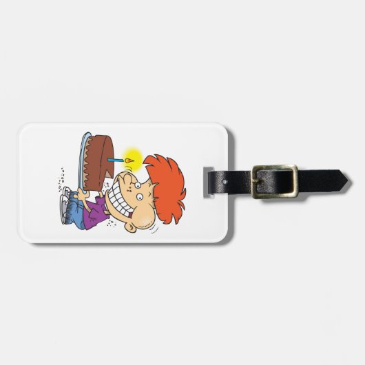 チョコおもしろいーお誕生日ケーキ付き漫画の少年 ラゲッジタグ (正面横)