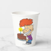 チョコおもしろいーお誕生日ケーキ付き漫画の少年 紙コップ (正面)