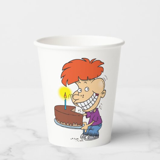 チョコおもしろいーお誕生日ケーキ付き漫画の少年 紙コップ (正面)
