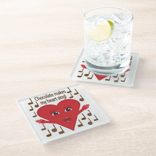 「チョコで歌うハート!」 歌うハート ガラスコースター (アングル)
