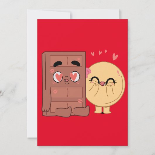 チョコとパンケーキのカップルがバレンタインデーを愛する 招待状 (正面)