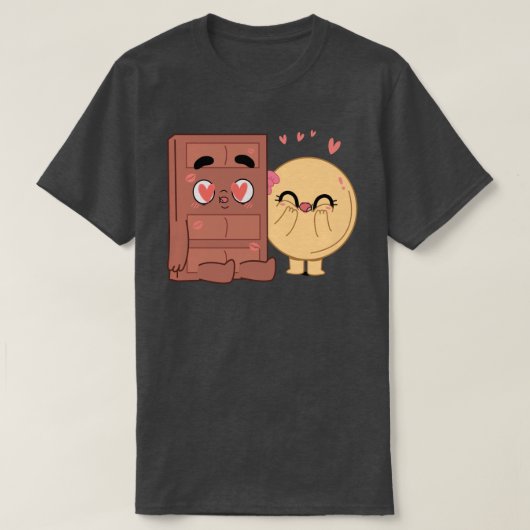 チョコとパンケーキのカップルがバレンタインデーを愛する Tシャツ (デザイン正面)