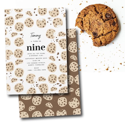チョコチップクッキーの誕生日パーティーテーマ 招待状