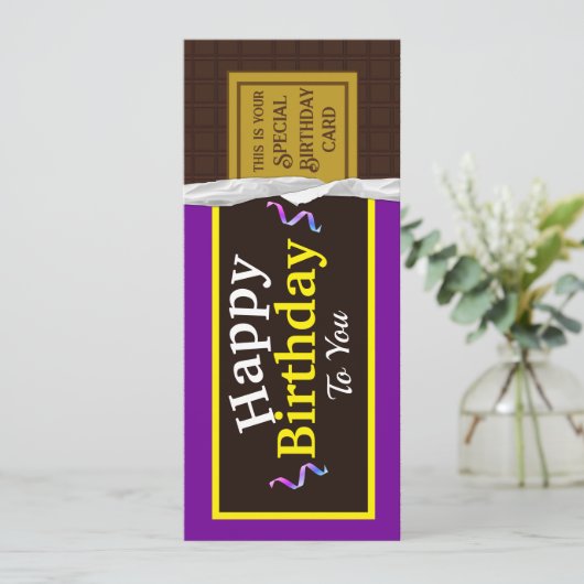 チョコパーソナライズされたキャンディバー誕生日カード カード (スタンド正面)