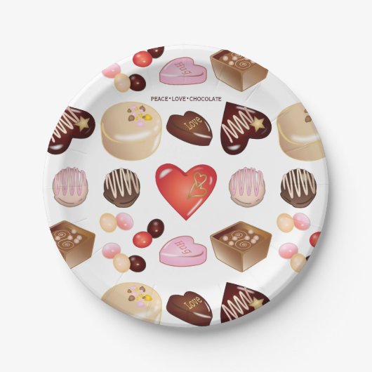 チョコパーソナライズされたモダンレットキャンディハート ペーパープレート (正面)