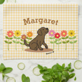 チョコパーソナライズされたラブラドールと多くの花 キッチンタオル (折り畳み)