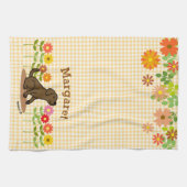 チョコパーソナライズされたラブラドールと多くの花 キッチンタオル (横)