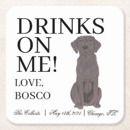 チョコパーソナライズされたラブラドールドッグ結婚ズ スクエアペーパーコースター