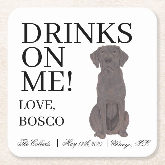 チョコパーソナライズされたラブラドールドッグ結婚ズ スクエアペーパーコースター (正面)