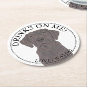 チョコパーソナライズされたラブラドール結婚ズ ラウンドペーパーコースター (アングル)