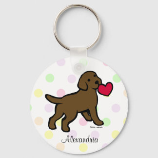 チョコパーソナライズされたラボの子犬と赤いハート キーホルダー