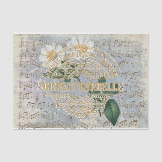 チョコフランスのバラフローラ音楽ヴィンテージブルー 薄葉紙 (正面)