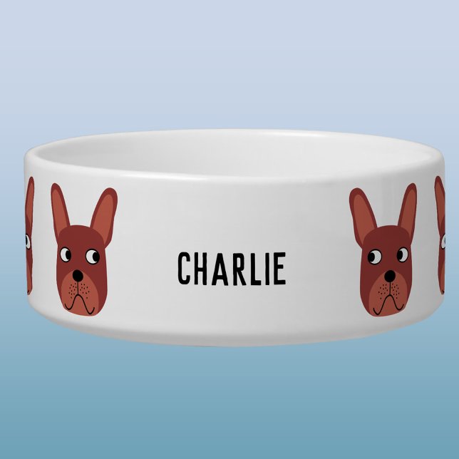 チョコフランスのブルドッグ名 ボウル (Fun personalized name French Bulldog pet food or water bowl)
