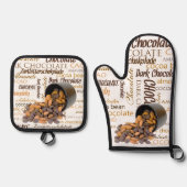 チョコホリック多言語ワードコラージュの反転 鍋つかみ&鍋敷きセット (正面)