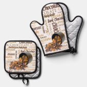 チョコホリック多言語ワードコラージュの反転 鍋つかみ&鍋敷きセット (正面/裏面)
