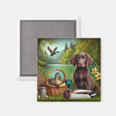 チョコラブラドールアヒルと湖の子犬 マグネット (正面/裏面)