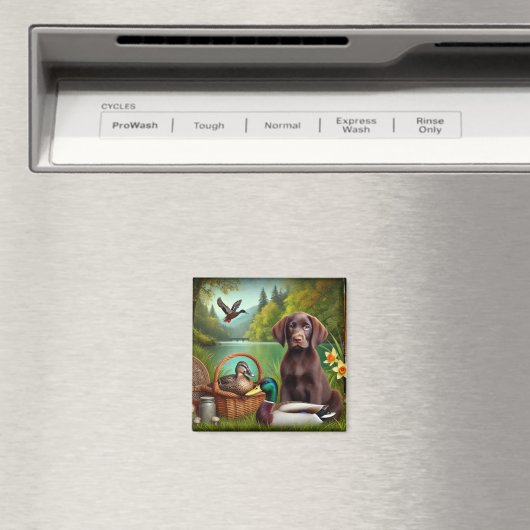 チョコラブラドールアヒルと湖の子犬 マグネット (インサイチュ (食洗機))