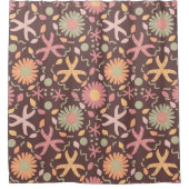 チョコレーよくはしゃぐトブラウンに花とヒトデ シャワーカーテン (正面)