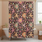 チョコレーよくはしゃぐトブラウンに花とヒトデ シャワーカーテン