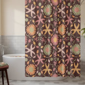 チョコレーよくはしゃぐトブラウンに花とヒトデ シャワーカーテン