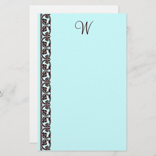 チョコレーエレガントトブラウンモノグラムティール(緑がかった色)文房具 便箋 (正面/裏面)