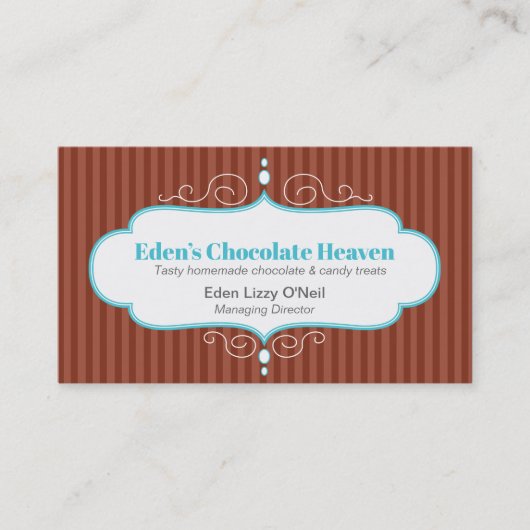 チョコレーストライプトティール(緑がかった色)の装飾用白板焼き 名刺 (正面)