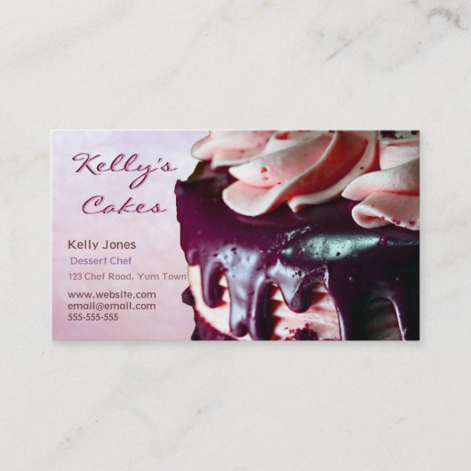 チョコレートいちごのクリームのケーキのピンクの名刺 名刺 (正面)