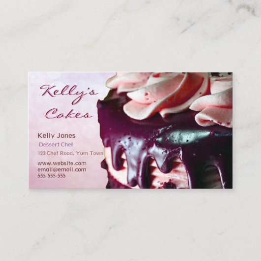 チョコレートいちごのクリームのケーキのピンクの名刺 名刺 (正面)