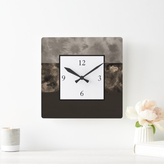 チョコレートおよび暗灰色のブロックは縞で飾ります スクエア壁時計 (ホーム)