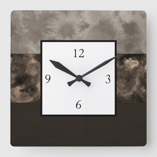 チョコレートおよび暗灰色のブロックは縞で飾ります スクエア壁時計 (正面)