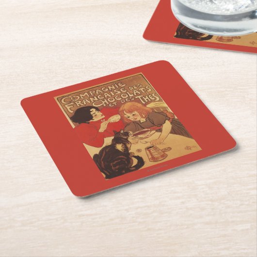 チョコレートおよび茶Co母および娘 スクエアペーパーコースター (アングル)