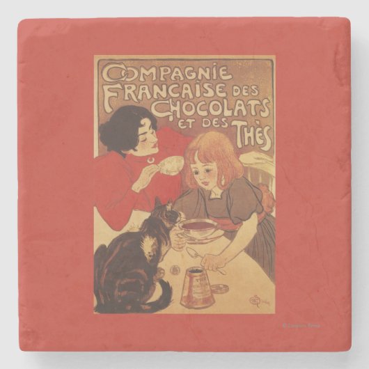 チョコレートおよび茶Co母および娘 ストーンコースター (正面)