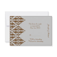 チョコレートおよび銀のダマスク織の応答カード