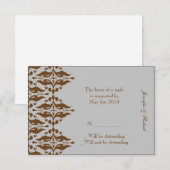 チョコレートおよび銀のダマスク織の応答カード 出欠カード (正面/裏面)