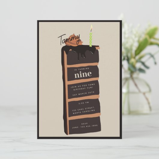 チョコレートお誕生日ケーキ誕生日パーティー 招待状 (スタンド正面)