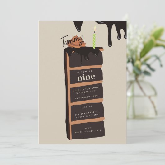 チョコレートお誕生日ケーキ誕生日パーティー 招待状 (スタンド正面)