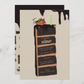 チョコレートお誕生日ケーキ誕生日パーティー 招待状 (正面/裏面)