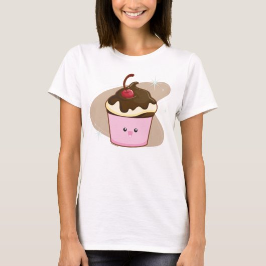チョコレートさくらんぼのカップケーキ Tシャツ (正面)
