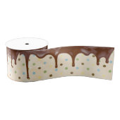 チョコレートつや消しオン水玉模様 グログランリボン (リール)