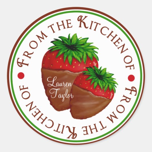 チョコレートで覆われたイチゴのステッカー ラウンドシール (正面)
