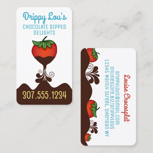 チョコレートで覆われたイチゴのデザート菓子b 名刺 (正面/裏面)