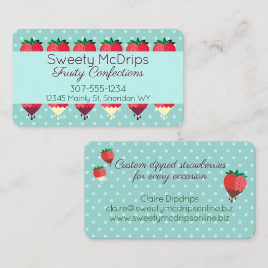 チョコレートで覆われたイチゴの果物菓子 名刺 (正面/裏面)