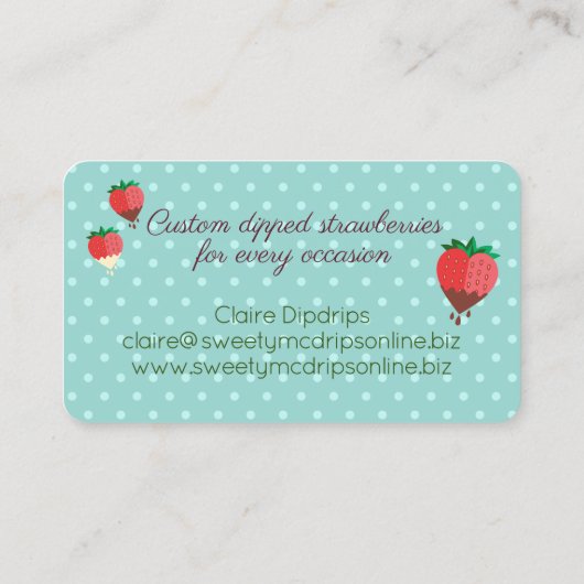 チョコレートで覆われたイチゴの果物菓子 名刺 (裏面)