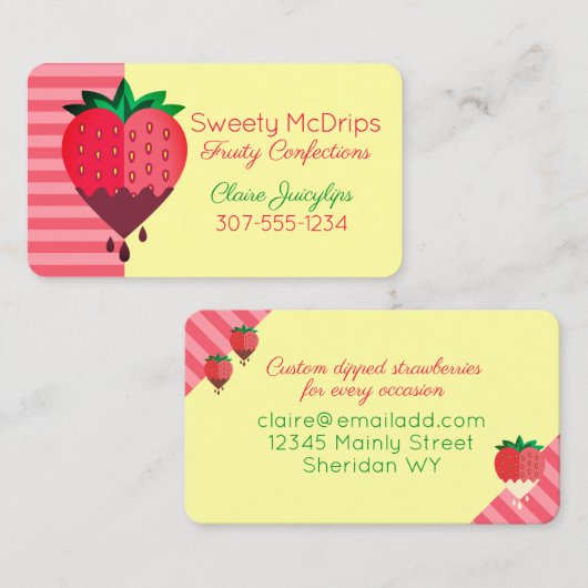 チョコレートで覆われたイチゴの果物菓子 名刺 (正面/裏面)