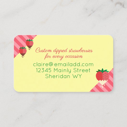 チョコレートで覆われたイチゴの果物菓子 名刺 (裏面)